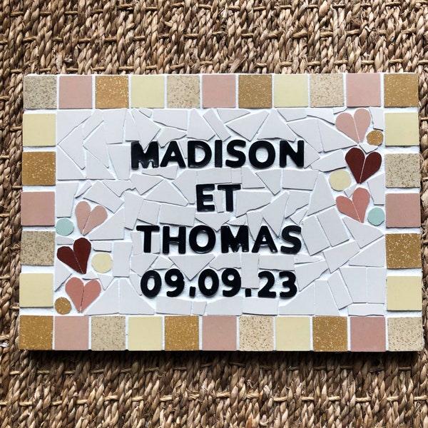 Wedding gift personalized colors handmade in mosaic, heart and love 24 X 16cm