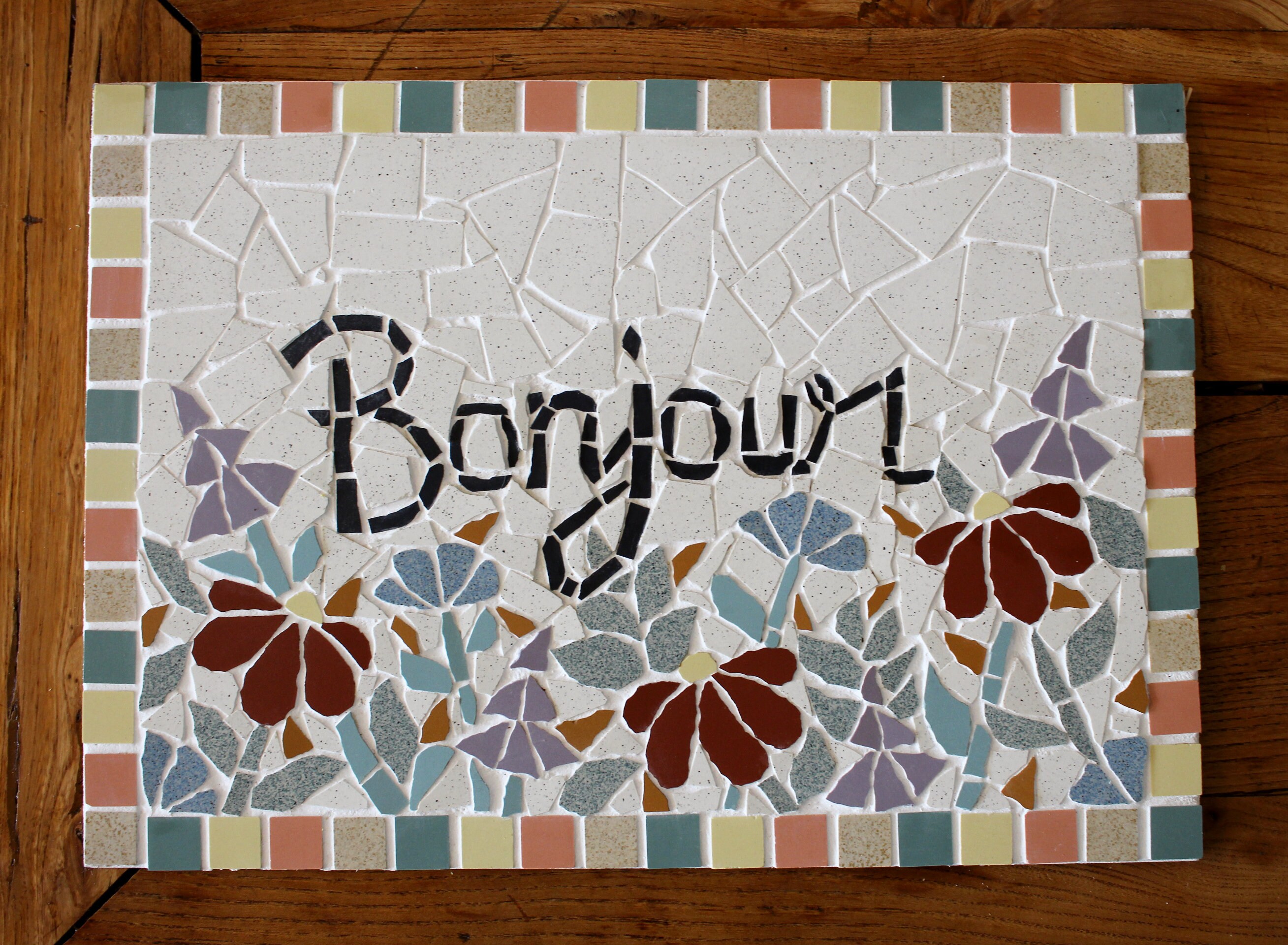 Panneau Decoration à Personnalisé Floral en Mosaïque Style Art Nouveau, Fleurs et Plantes, Unique Fa