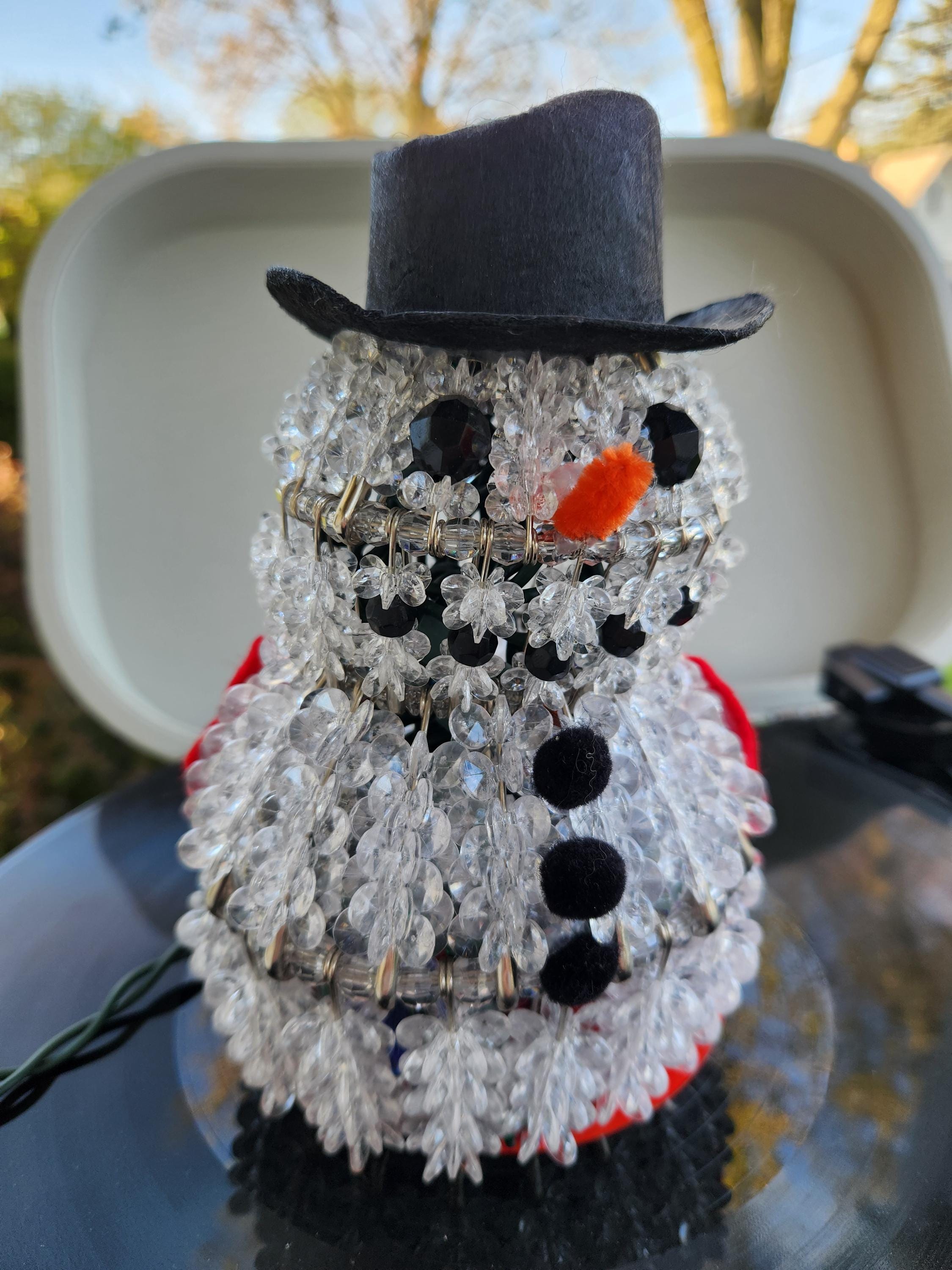 Vintage Beaded Snowman Figurine: Handmade Safety Pin Christmas
