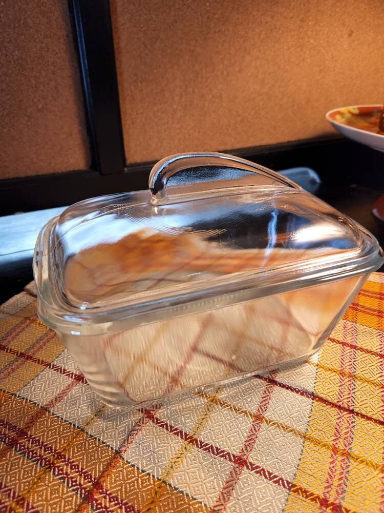 Vintage Glasbake Clear Glass Loaf Pan With Art Deco Fin Lid Etsy