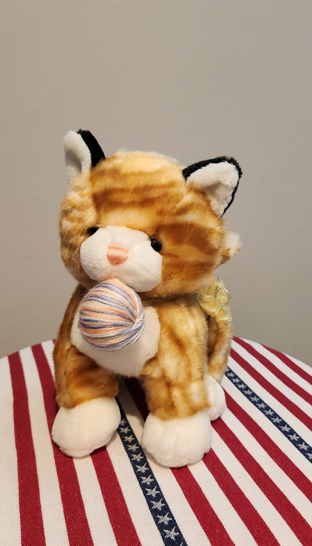 Orange and White Striped Tabby Plush Cat, Kitten Stuffed Animal Holding ...