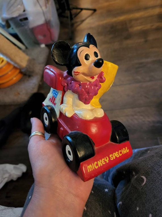 Vintage Ceramic Mickey Mouse Coin Bank Mickey Mouse Race Car Etsy