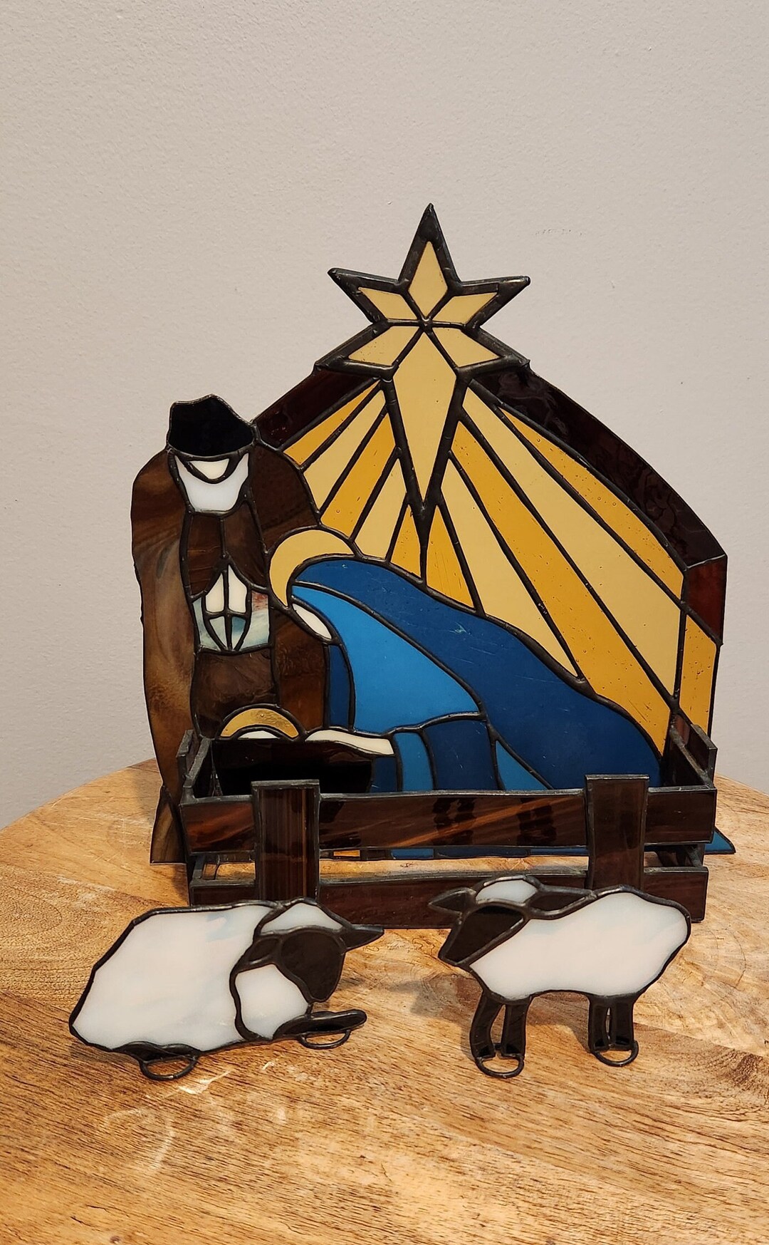 Vintage Stained Glass Nativity Scene Christmas Holiday Decor Etsy