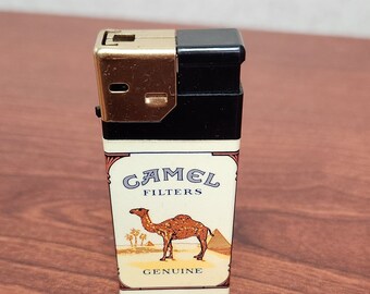 Vintage Camel Filters lighter, Genuine camel and Imposter cow with hay hump, cigarette advertisements, retro throwback Camel cigarettes