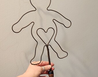 Wire rug beater shaped like a teddy bear wood handle, rustic decor, kitchen decor,  modern farmhouse, shabby chic, retro mod eclectic gift