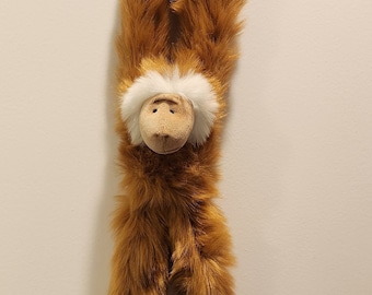 Vtg tan plush monkey with velcro hands, Funkee Monkey by Berkeley, retired stuffed animal, retro toy gift, Christmas stocking stuffer