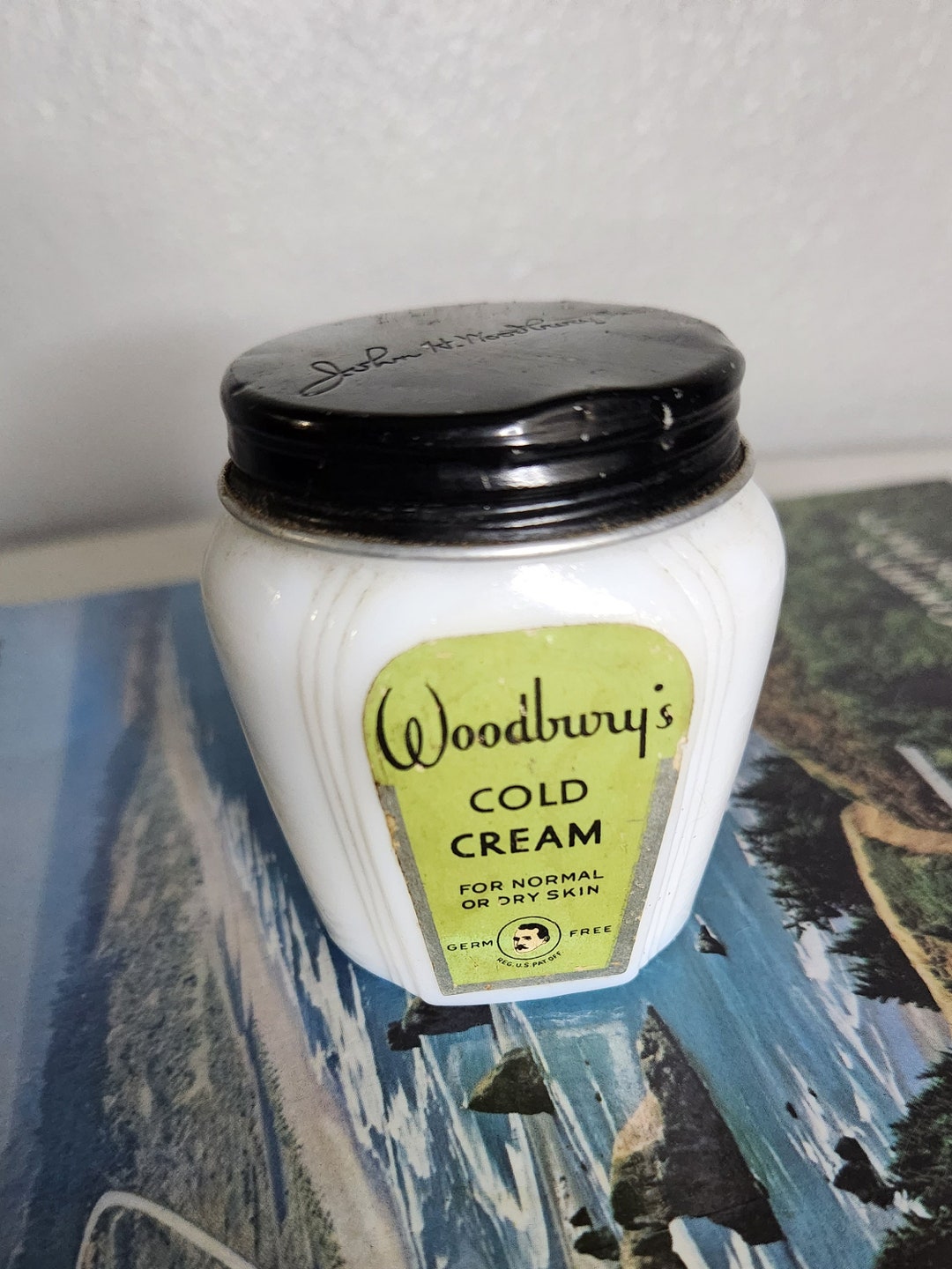 Vintage Cold Cream Jar Milk Glass With Metal Lid Etsy
