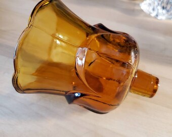 Vintage pair of amber lotus Homco glass votive peg candle holders, 1970s Home Interiors, retro mod throwback eclectic style
