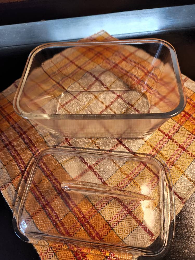 Vintage Glasbake Clear Glass Loaf Pan With Art Deco Fin Lid Etsy