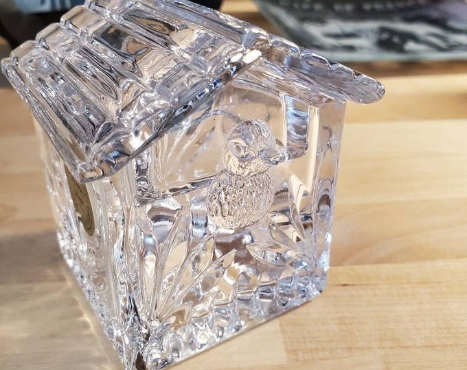 Collectible Princess House Germany Lead Crystal Birdhouse, Trinket Box, Bird Gift, Ring Box
