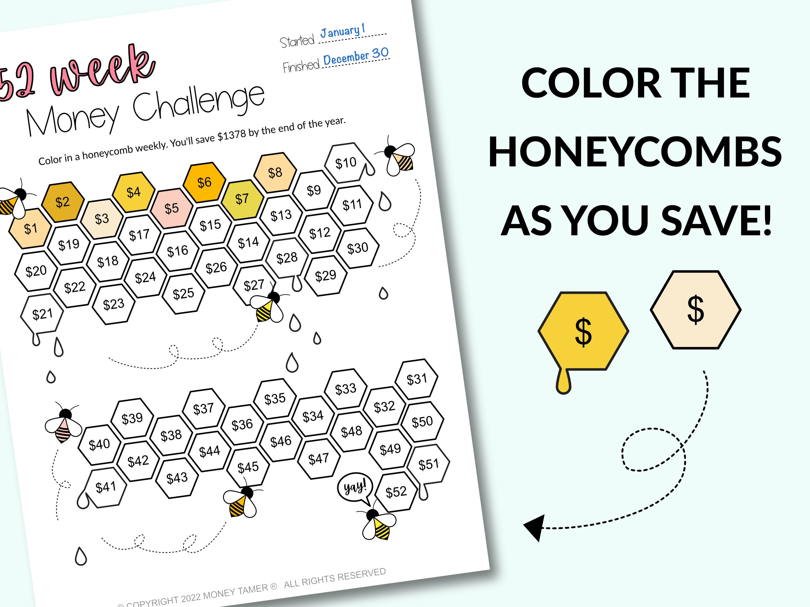 52 Week Savings Challenge Printable 52 Week Challenge - Etsy Australia