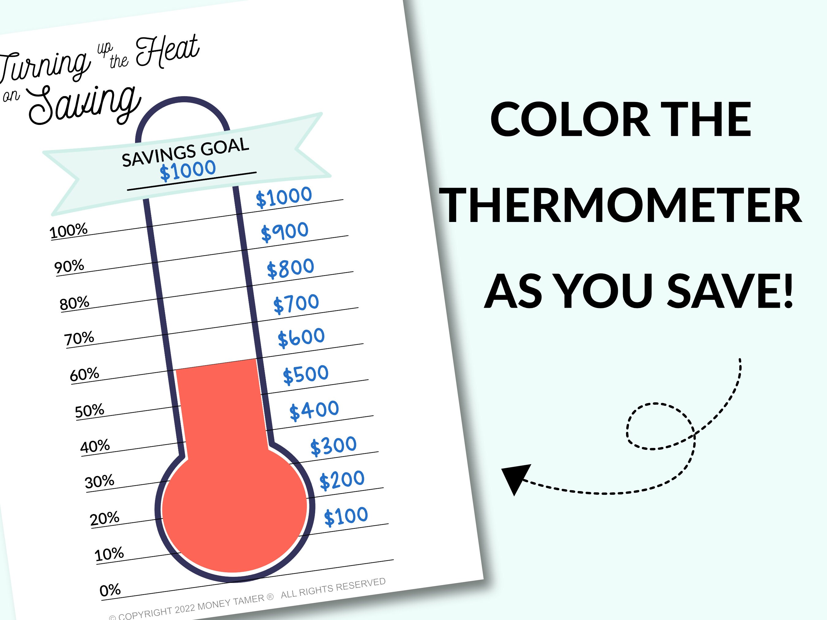 Savings Thermometer Printable Savings Challenge Weekly Etsy