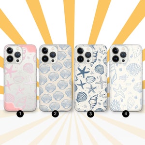 Beach Muschel Handyhülle süße blaue Hülle für iPhone 16 Pro, 15, 14, 13, 12, 11, Google Pixel 9 Pro, 8, 7A, Samsung S25, S24 FE, A26, A36