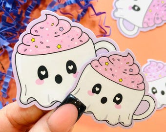 Pegatina de vinilo resistente al agua con diseño de fantasma espeluznante - Calcomanía estilo gótico pastel