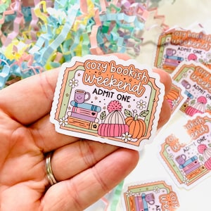 Sticker week-end livresques douillet, Sticker style coupon, Lectures d'automne douillettes, Sticker Kindle, Citrouille, Cadeaux lecture, Cadeau pour amoureux des livres
