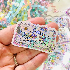 C'est une bonne journée pour lire un livre, Stickers livres pour Kindle, Sticker livres, Sticker amateur de livres, Sticker holographique scintillant, Cadeaux pour vers de bibliothèque