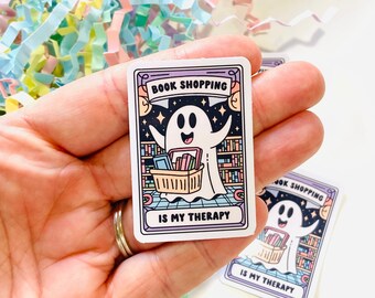 Book Shopping is my therapy, Cute Bookish Ghost Sticker, Bookish Tarot Card, Sticker for Kindle Case, Kindle accessories, Reading Gifts