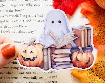 Bookish ghost reading sticker, Book Stickers for Kindle, Book lover Sticker, Spooky Sticker, Halloween stickers, Autumn Bookish Sticker