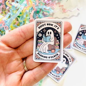 Reading o’clock Vinyl Sticker, Cute Bookish Ghost Sticker, Bookish Tarot Card, Ghost reading, Sticker for Kindle Case, Kindle accessories