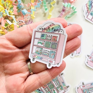 ブックフェア ダイカット ステッカー、ブックカート ステッカー、90 年代ノスタルジア ブック風ステッカー、Kindle ケース用ステッカー、Kindle ステッカー、本好きへのギフト
