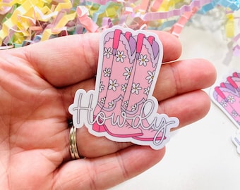 Pink Cowgirl boots Sticker, Howdy Cowgirl Sticker, Cowgirl Era Sticker, Sticker for Kindle Case, Kindle accessories, Laminated Stickers