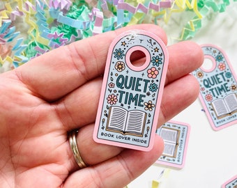 Vinylsticker stille tijd, deurhanger niet storen, leesgrage stickerclub, sticker boekenliefhebber binnen, stickers boekenliefhebber, leesgrage merchandise