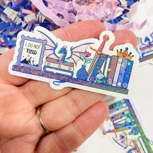 ファンタジー本棚ドラゴンステッカー、I Fo Not Yield 防水ビニールステッカー、キラキラファンタジー Kindle ステッカー、Kindle 用ブック風ステッカー