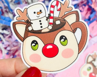Adhesivo de vinilo para taza de chocolate caliente con diseño de reno navideño, resistente al agua
