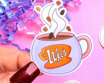 Pegatina de vinilo resistente al agua con la taza de Luke de Stars Hollow - Calcomanía de otoño