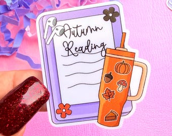 Pegatina de vinilo resistente al agua para Kindle con temática de lectura otoñal - Calcomanía otoñal para amantes de los libros