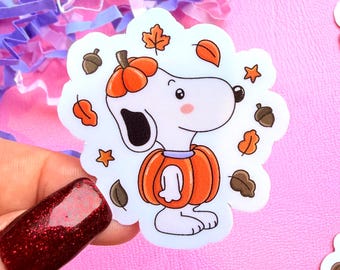 Pegatina de vinilo resistente al agua con diseño de beagle para Halloween otoñal - Para iPad, Kindle, botella de agua