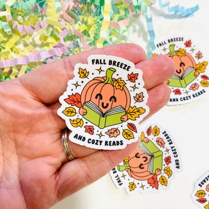 Sticker lecture brise d'automne, Sticker citrouille mignon lecture, Sticker livres automne, Stickers livres pour Kindle, Sticker livre effrayant