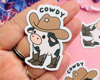 Cowboy Cow Howdy Matte Water Resistant Vinyl Sticker, Water Bottle decal