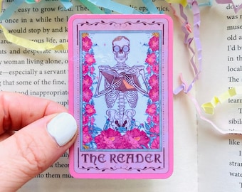 The reader Tarot Card Sticker, skeleton reading book, Bookish Stickers for Kindle, Book lover Sticker, Spooky Sticker, Bookworm Gifts