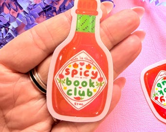 Adesivo de vinil recortado resistente à água com tema de molho picante para clube do livro, perfeito para amantes de livros.