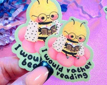 Pegatina de vinilo Kawaii "Prefiero estar leyendo" para amantes de los libros.