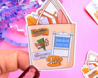 Pegatina de vinilo resistente al agua con diseño de Stars Hollow para bolso tote - Vinilo decorativo otoñal con temática literaria.