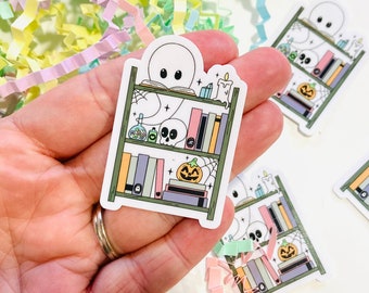 Spooky Halloween Bookshelf sticker, Bookish Ghost Sticker, Pumpkin Bookshelf, Book Stickers for Kindle, Spooky Book Sticker, Ghost Sticker