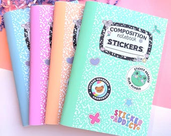 A5 & A6 Rainbow Coloured Composition Notebook Mini Portable Double Sided Reusable Sticker Book - Sticker Hoarder Gift