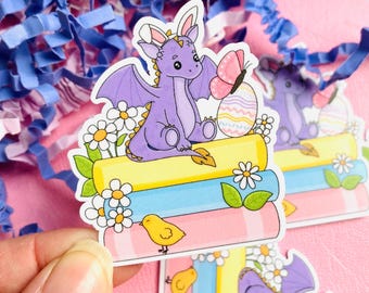 Spring Bookish Dragon Bookstack Water Resistant Vinyl Sticker