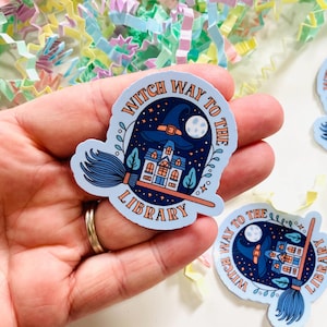 Witch way to the library die cut sticker