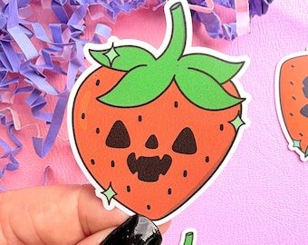 Summerween Jack O Lantern Strawberry Water Resistant Vinyl Sticker