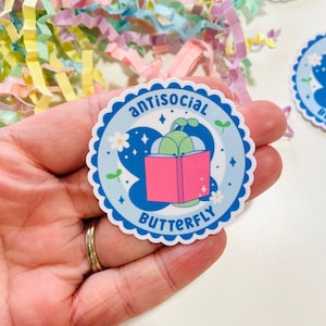 Antisocial Butterfly Bookish Vinyl sticker, Booktrovert Sticker, Butterfly reading a book Sticker, Kindle Stickers, Sticker for kindle Case
