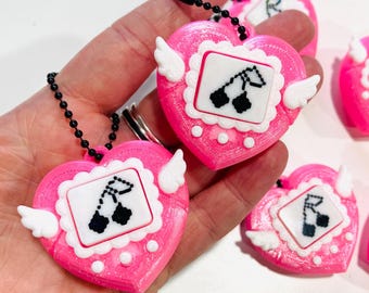3D Printed Pink Glitter Retro Game Heart Virtual Pet fidget Clicker Keychain - Anti Stress