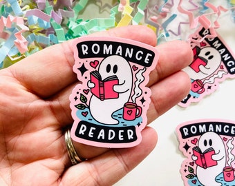 Romance Reader Sticker, Cute Bookish Ghost Sticker, Book sticker for book lover, Ghost Reading a book, Sticker for kindle Case