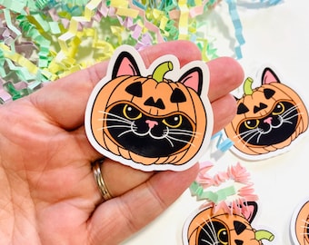 Pumpkin Cats sticker, Halloween Cat Sticker, Stickers for Kindle, Autumn Stickers, Fall Sticker, Black cat sticker, Laminated Sticker
