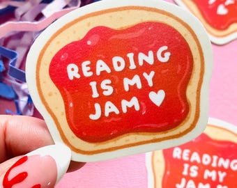 Adesivo de vinil resistente à água "Kawaii Reading is my Jam"