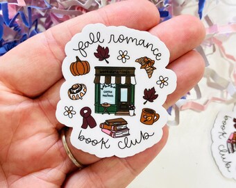 Fall Romance Book Club Vinyl sticker, Pumpkin Spice Bookstore, Fall Book Club, Water resistant, Cozy Autumn Sticker, Kindle Sticker