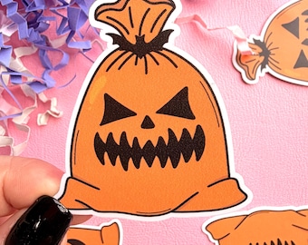 Halloween Jack o Lantern Trash Bag Water Resistant Vinyl Sticker - For IPad, Kindle, Water Bottle