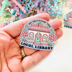 Hete meiden steunen hun lokale bibliotheeksticker, sticker boekenliefhebber, sticker lezer, leesgrage stickers voor Kindle, leescadeau, leescadeau, leescadeau